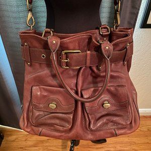 COLE HAAN Brown Pebbled Leather Satchel/Tote Shoulder Bag/Buckle Detail